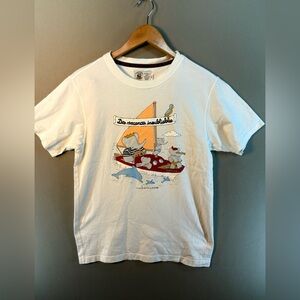 Vintage Babar Laurent De Brunhoff Tshirt Small Vacation On Ship White Unisex TM